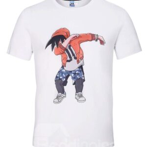 Round Neck Anime Man Dance Pattern White 3D Painted T-Shirt