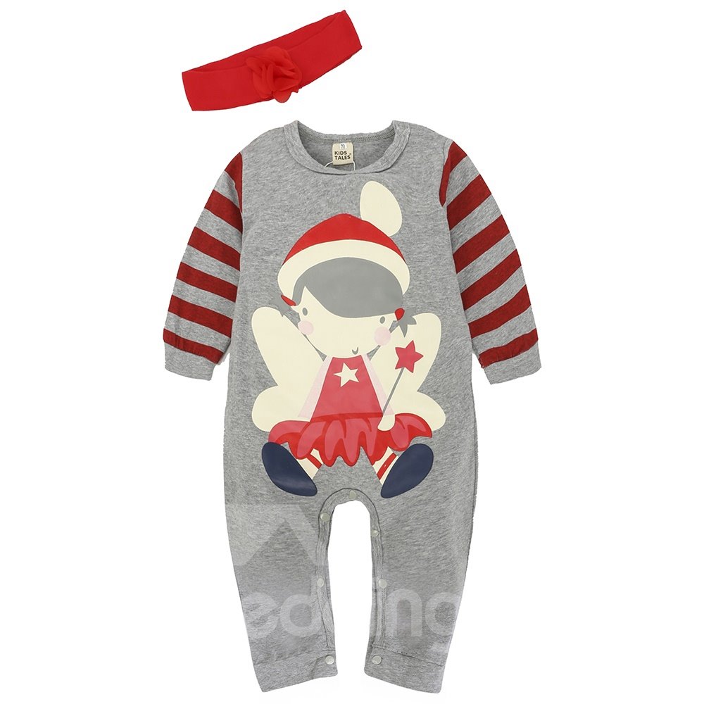 Long Sleeve Cotton Material Printing Cartoon Baby Romper Bodysuit + Hat - Image 2