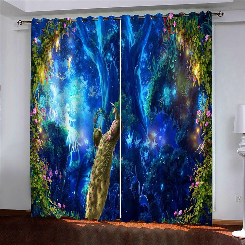 Fantastic 3D Peacock Print Blackout Curtains No Pilling No Fading No off-lining Polyester Curtains