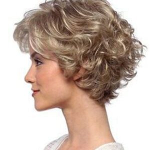 Short Curly Hairstyles Women's Blonde Color Lace Front Cap Wigs Synthetic Hair Wigs 12Inch