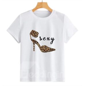 Beddinginn Short Sleeve Round Neck Leopard Standard Fall Women's T-Shirt