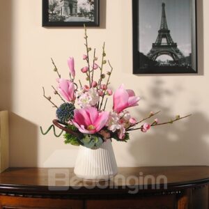 Fresh and Elegant Red and White Orchids Artificial Flowers Flower and Vase