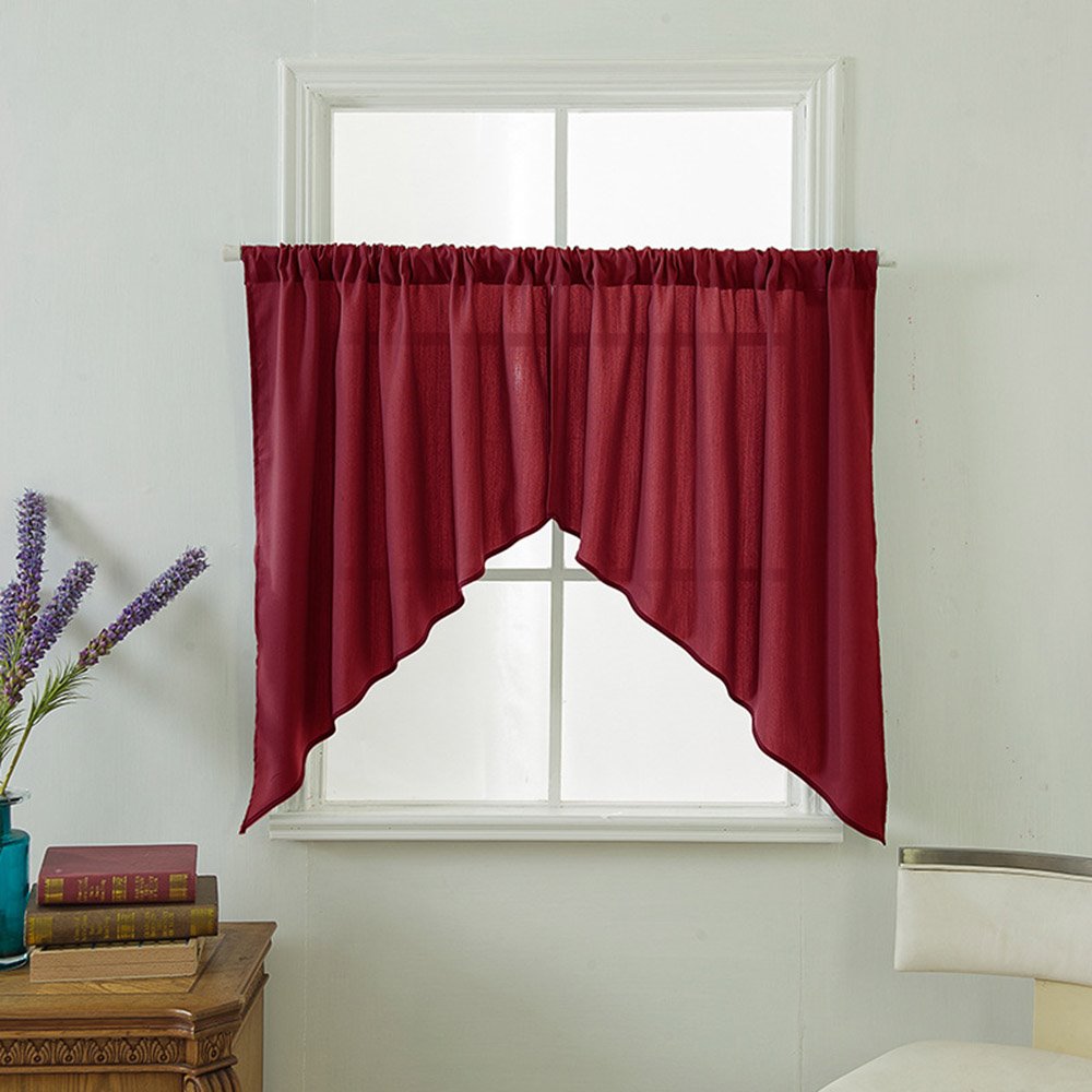 Modern Simple Plain Window Valance 2 Pcs Sheer Voile Valance for Kitchens Bathrooms Basements & More