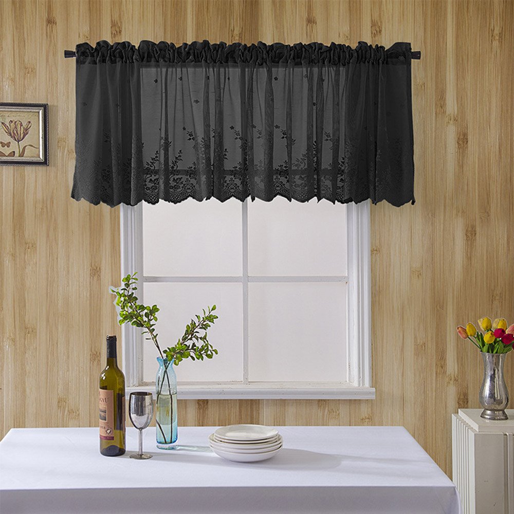 European Lace Floral Window Valance 1Pc Sheer Voile Short Valance for Kitchens Bathrooms Basements & More - Image 24