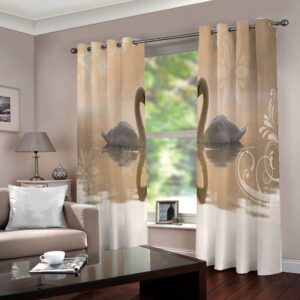 3D Swan Couple Blackout Window Curtains for Living Room Bedroom No Pilling No Fading No off-lining Blocks Out 80% of Light and 90% of UV Ray