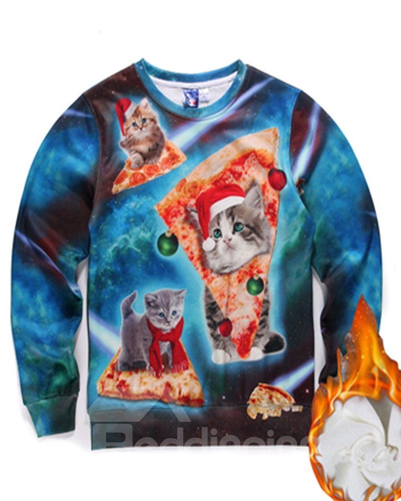 Long Sleeve Christmas Cat Pattern 3D Painted Hoodie - Image 2