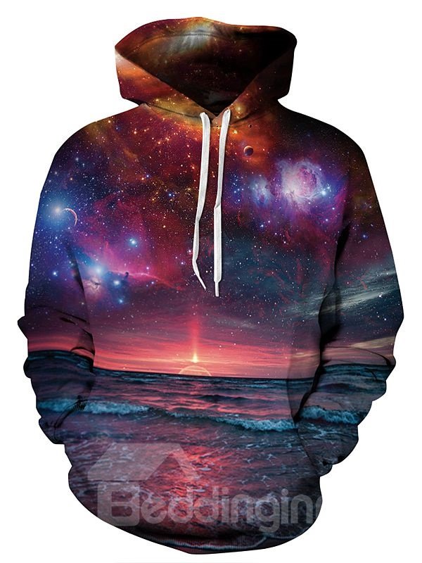 Beautiful Seaside Landscape Pattern Sunset 3D Painted Hoodie Couple Outfit Unisex Pullover Hoodies Loose Polyester Sweatshirt