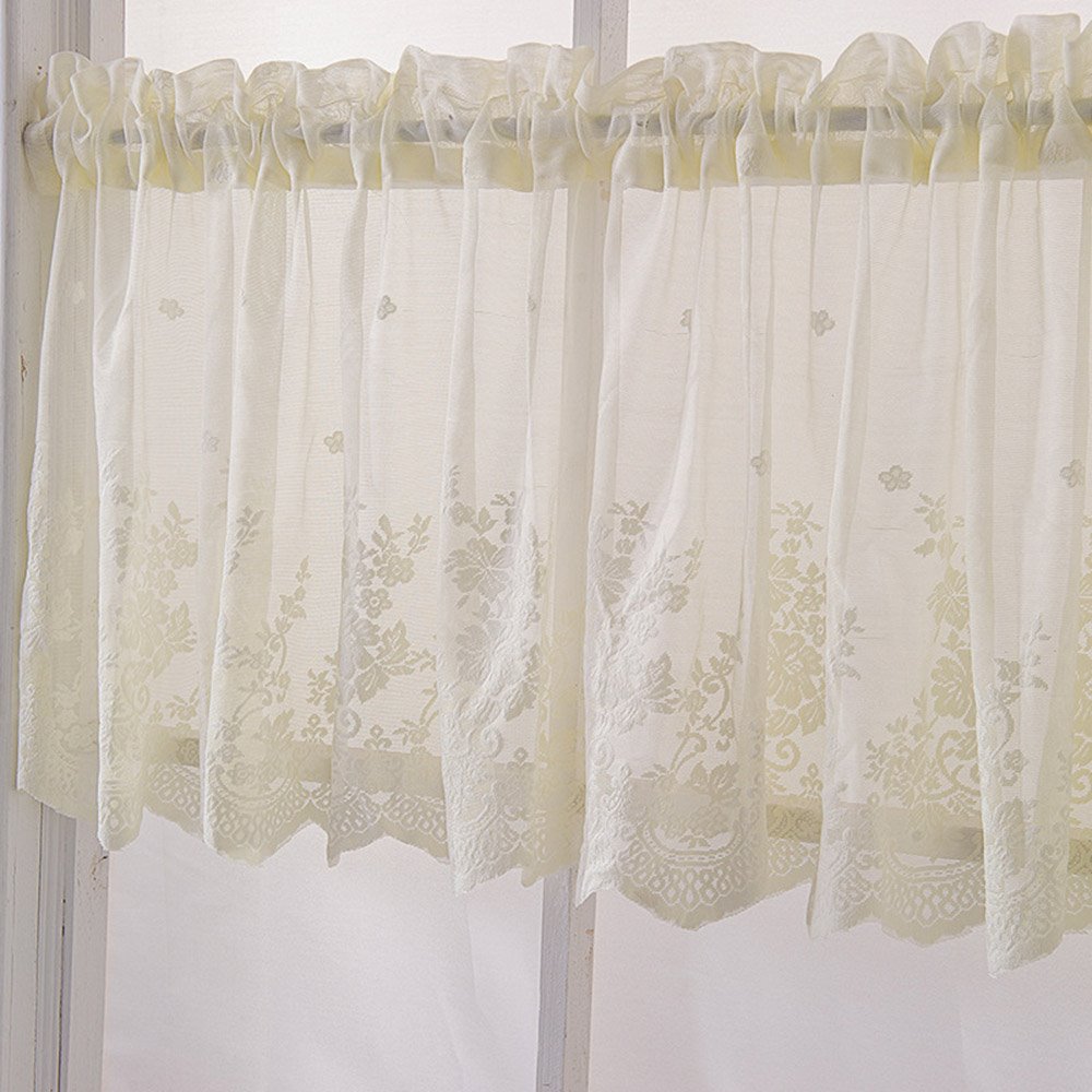 European Lace Floral Window Valance 1Pc Sheer Voile Short Valance for Kitchens Bathrooms Basements & More - Image 8