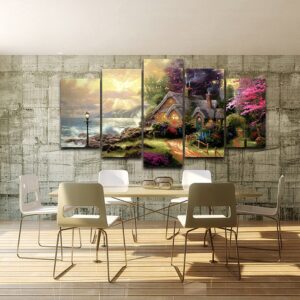 Landscape seaside Villa Pattern 5 Pieces Hanging Canvas Eco-friendly Waterproof Non-Framed Prints Wall Prints