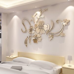 3D Acrylic Crystal Wall Sticker Paste Mirror Flower Rattan Living Room Sofa TV Background Wall Decorative Wall Creative Paste