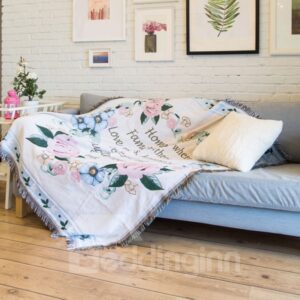 Flowers With Letters Cotton And Linen Blanket Skin-friendly Ultra-soft Microfiber No-fading