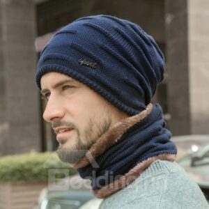 Plus Velvet Thick Warm Knit Hat with Scarf