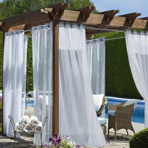 Modern White Outdoor Sheer Curtains Cabana Tab Top Curtain Waterproof Sun-proof Heat-insulating 1 Panel