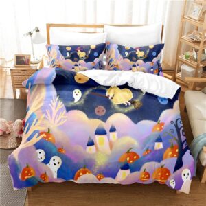 Purple Halloween Bedding Set 3-Piece Set 1 Duvet Cover 2 Pillowcases Girls Bedding