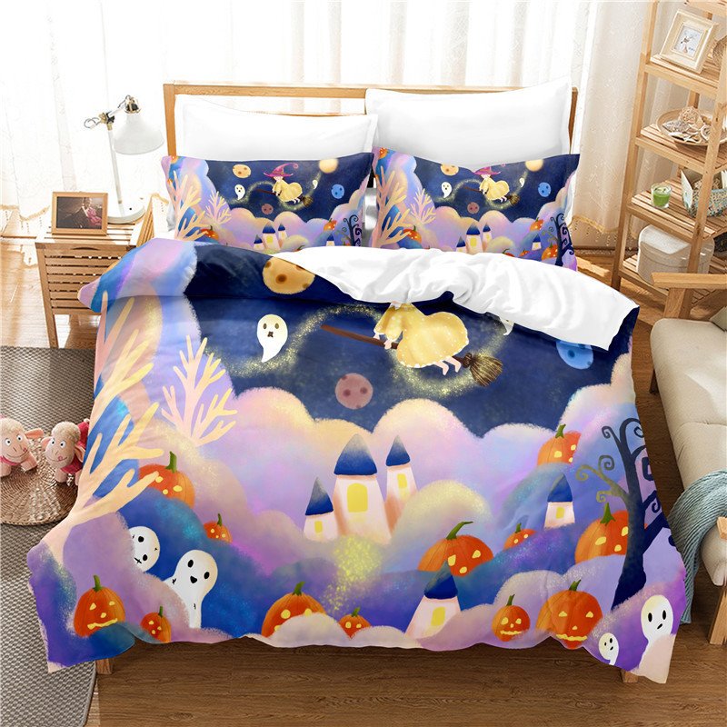 Purple Halloween Bedding Set 3-Piece Set 1 Duvet Cover 2 Pillowcases Girls Bedding - Image 3