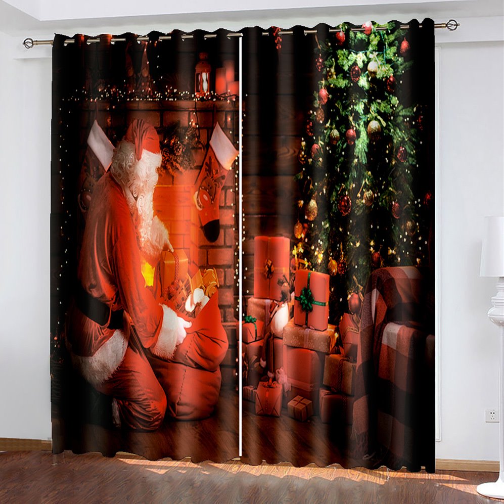 Christmas Gift 3D Window Curtains Santa Claus and Christmas Tree Print Blackout Curtains for Living Room Bedroom Window Drapes Chirstmas 2 Panel Set - Image 8