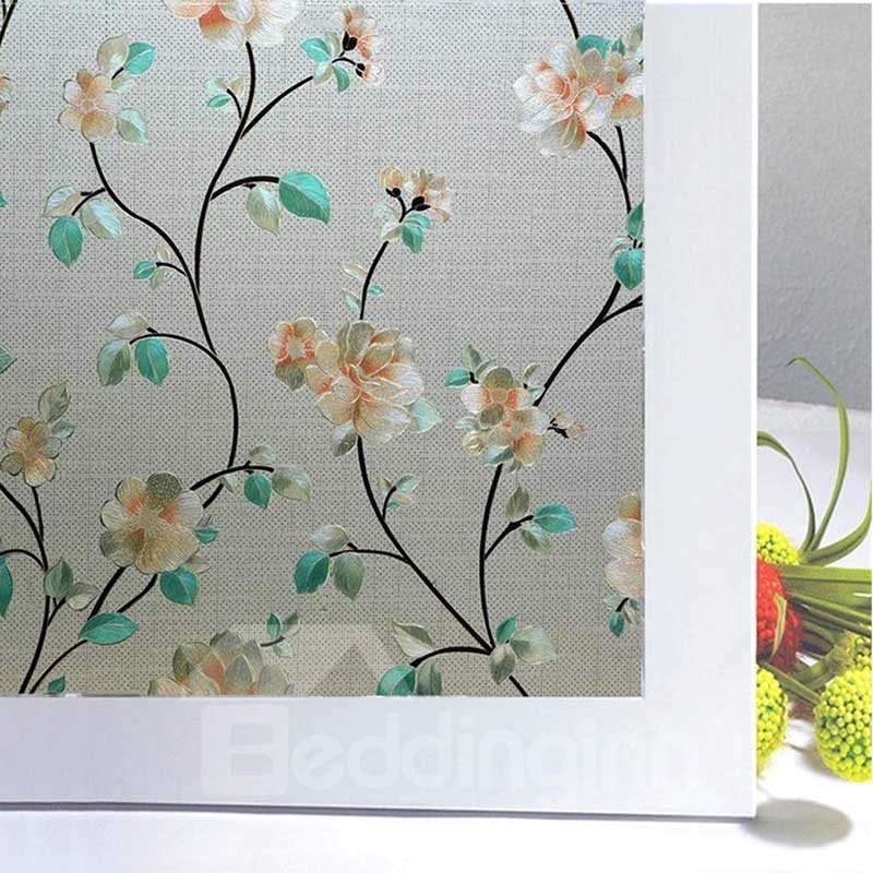 Modern Window Film Flowers and Leaves Static Sticker No-glue Adiabatic Decorative Privacy