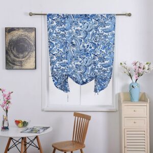 Baroque Style Blue Roman Blinds Curtain Semi Blackout Polyester Decoration