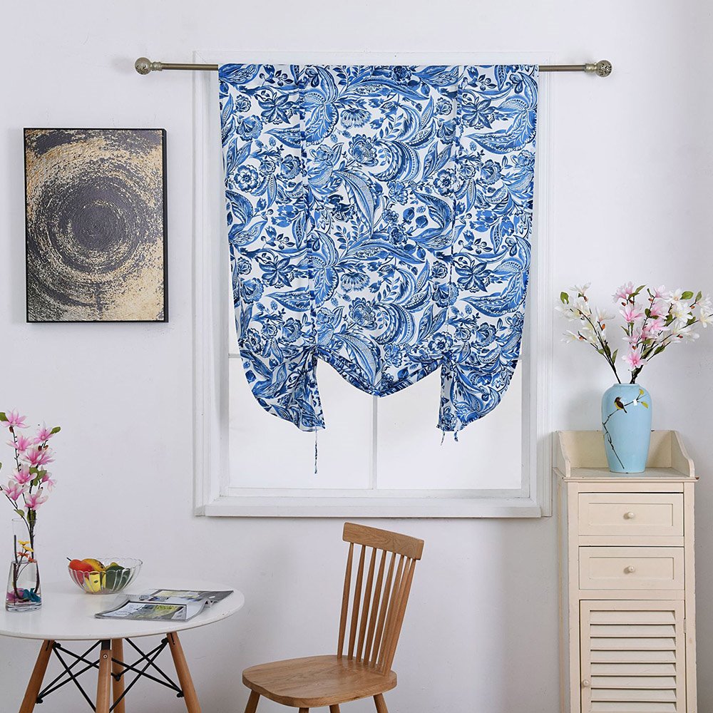 Baroque Style Blue Roman Blinds Curtain Semi Blackout Polyester Decoration