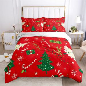 Festive Christmas Tree Snowflake 3-Piece Duvet Cover Set 3D Red Bedding Set Soft Skin-friendly Polyester New Year Gift