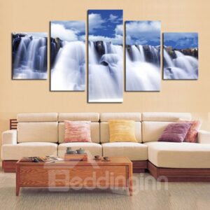 Waterfall and Blue Sky 5-Panel Canvas Hung Non-framed Wall Prints