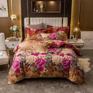 Elegant Floral 4-Piece Bedding Set/Duvet Cover Set Soft Comfortable Cotton Twin Full Size Red