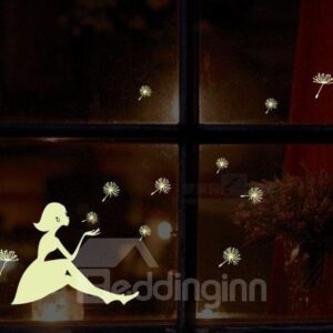 Amazing Blowing Dandelion Girl 5-Piece Luminous Wall Stickers