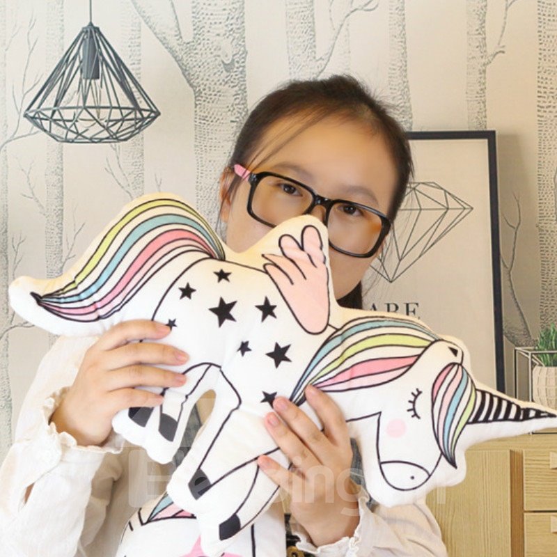 Unicorn Cat and Sea Horse Shaped White Cotton Throw Pillow/Plush Toy