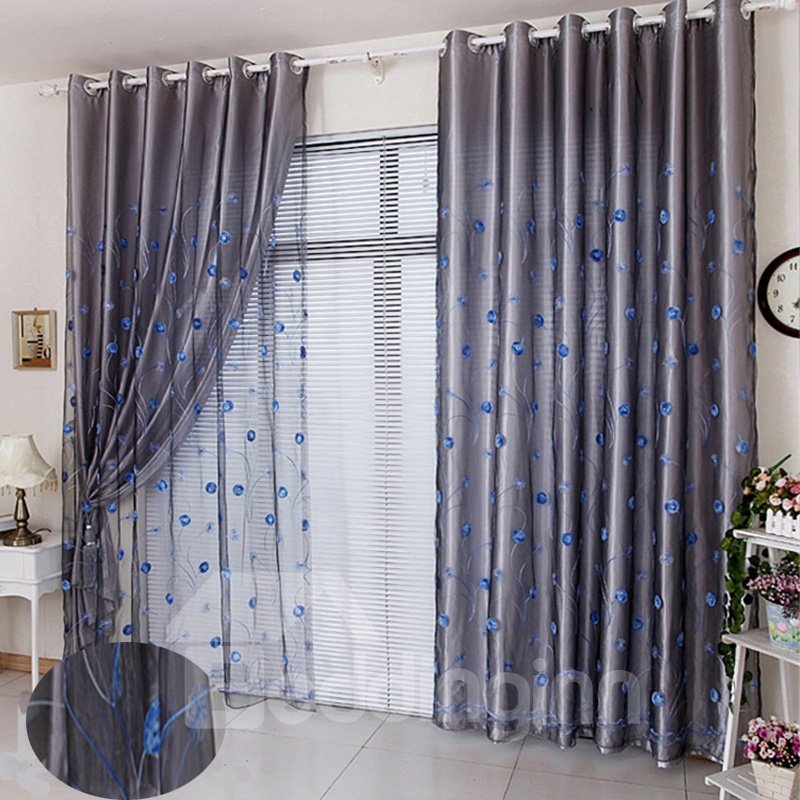 Noble Embroidered Blackout Curtains for Living Room Bedroom Thick Polyester Purple Shading Cloth and Sheer Curtain Set No Pilling No Fading No off-lining - Image 7