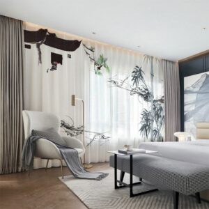 3D Printed Sheer Curtains Chinese Style Ink Painting for Living Room Bedroom Decoration No Pilling No Fading No off-lining Polyester 30% Shading Rate 2 Panels