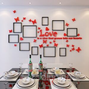 3D Love Letters Butterflies 10 Photo Frame Acrylic Waterproof Sturdy Eco-friendly Wall Stickers