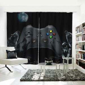 3D Black Blackout Curtains Game Controller Grommet Curtains Insulated for Living Room Bedroom Decoration Curtains Set of 2 Panels Heat Insulation Sun Protection