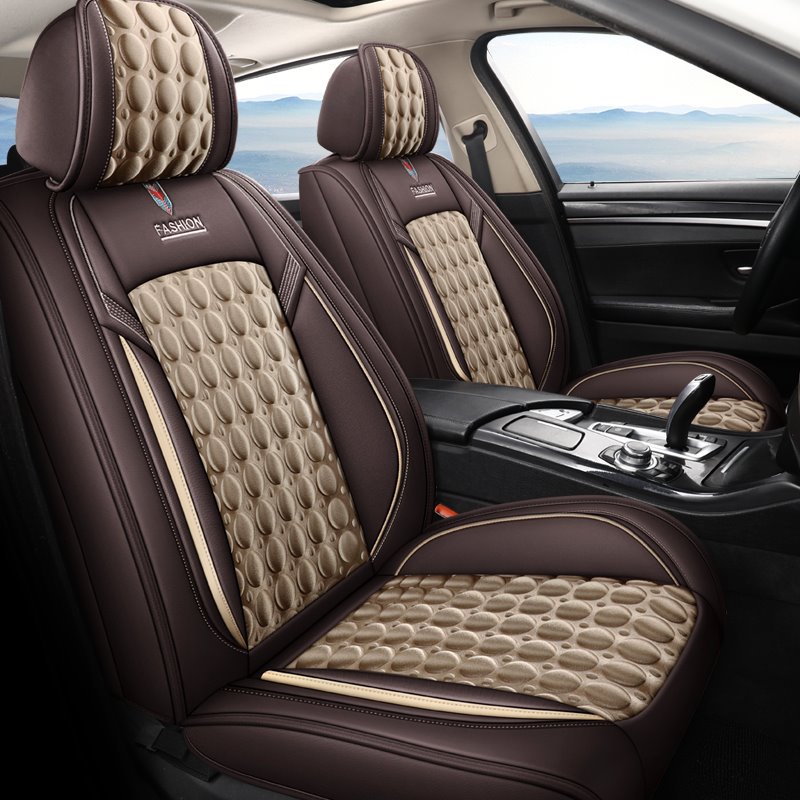 Car Seat Covers Full Coverage Detachable Head Cap 3D Balloon Decompression Technology Wear-resistant Durable Skin-friendly Man-made PU Leather Airbag Compatible 5-seater Universal Fit Seat Covers - Image 2