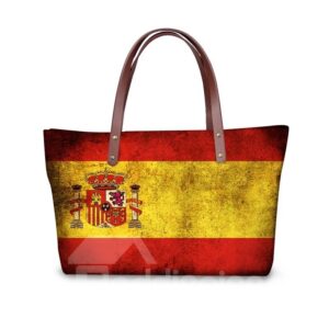 Spanish Flag Pattern Waterproof Sturdy 3D Printed Shoulder HandBags