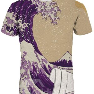 Modern Round Neck Waves Pattern 3D Painted T-Shirt