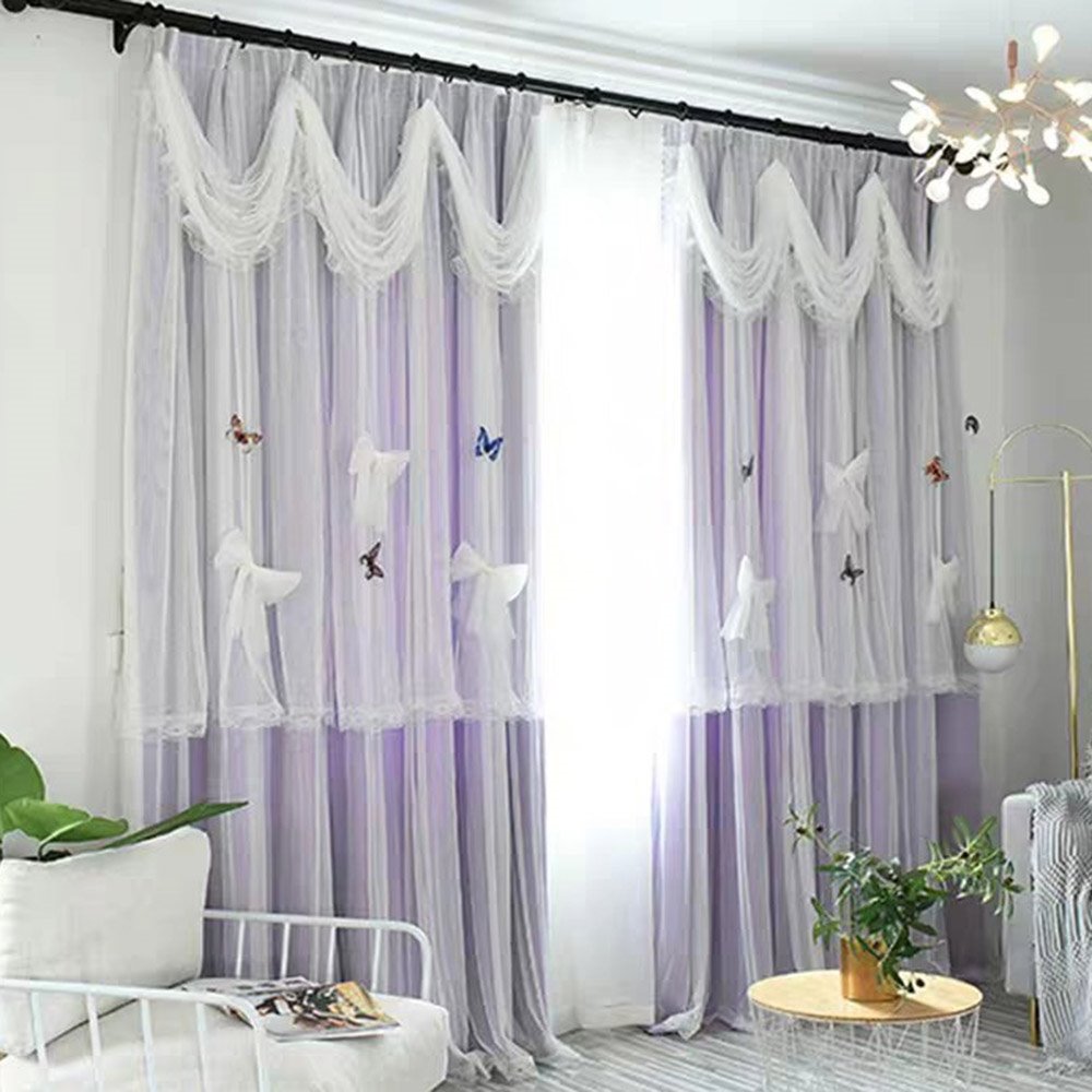 Princess Style Star Hollowed-out Blackout Decorative Curtain Set Cloth and Sheer Sewing Together Custom 2 Panels Drapes for Living Room Bedroom - Image 48