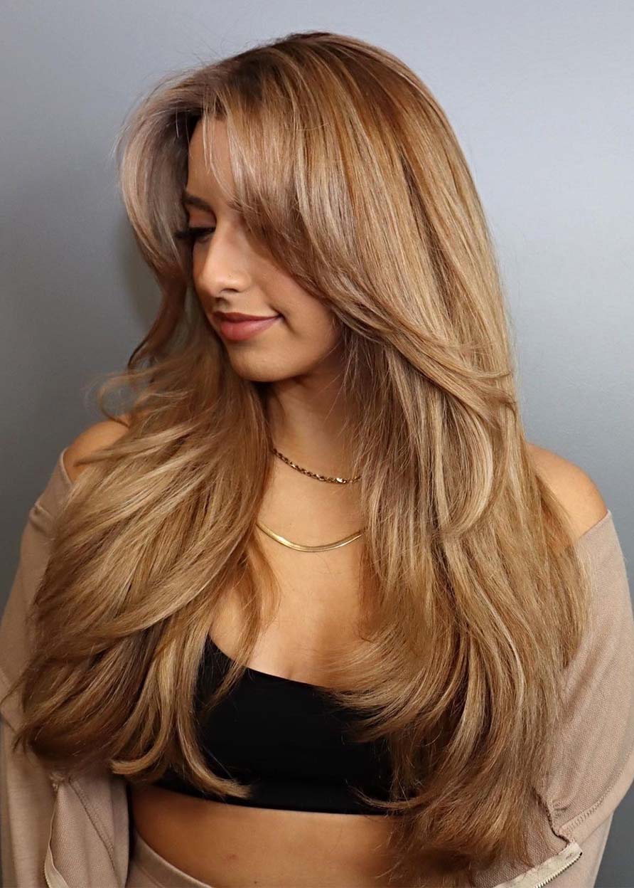 Natural Looking Women's Long Length Straight Human Hair Capless 26 Inches 130% Wigs