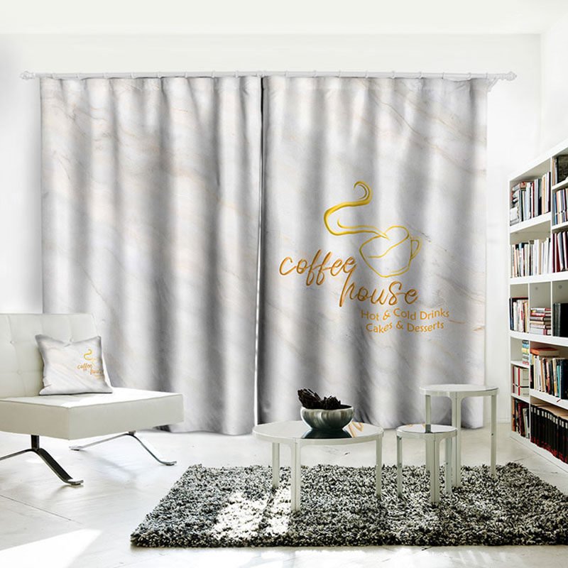 3D Scenery Curtains Gray Marbling Letter Printed Blackout Curtains Water-proof and Dust-proof Custom Curtain for Living Room Bedroom Window Decoration - Image 7