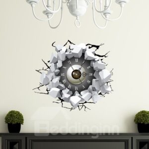 Broken Wall Eyeball 3D Sticker Wall Clock