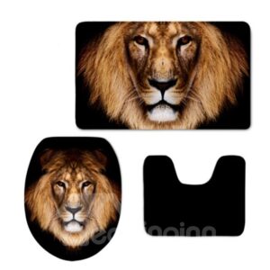 Lion Head Pattern 3-Piece Flannel PVC Soft Water-Absorption Anti-slid Toilet Seat Covers
