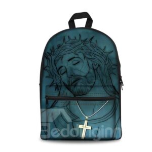 Theology Dark Blue Jesus Pattern Washable Lightweight 3D Printed Backpack