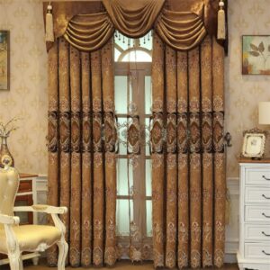 Voile Curtains Floral Embroidery Sheer Curtains Blue Coffee Noble and Elegant for Living Room Bedroom Decoration Custom 2 Panels Drapes Breathable Drapes
