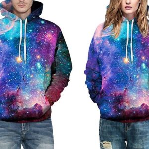 Fashion Long Sleeve Galaxy Colorful Front Pocket Pattern 3D Painted Hoodie