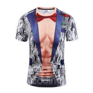 Muscle with Red Bowknot Printing Polyester Casual Men's 3D T-Shirts