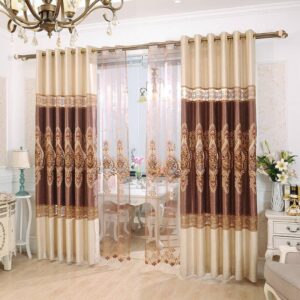Elegant Embroidered Blackout Curtains for Living Room Custom 2 Panels Gold Drapes No Pilling No Fading No off-lining