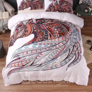 3D Horse Printed Exotic Style Polyester 3-Piece White Bedding Sets