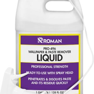 Roman Wallpaper Remover Liquid Spray, Contractor Strength Wallpaper Stripper and Adhesive Remover, Unscented, Non-Staining, Clear, PRO-496 (1 Gallon, 300 Sq. Ft.)