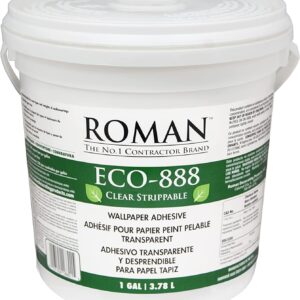 ROMAN’s ECO-888 Clear, Strippable, Wallpaper Adhesive, Easy Installation Glue/Paste, Clear, Zero VOC, Home Improvement (1 Gallon - 330 sq. ft.)