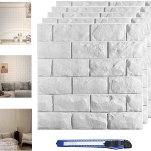 30 Pcs 3D Wall Panels, White Brick Printable 3D Wallpaper Stick and Peel, Self Adhesive Waterproof Foam Faux Brick Paneling for Bedroom, Bathroom, Kitchen, Fireplace (29.06 sq feet Coverage)