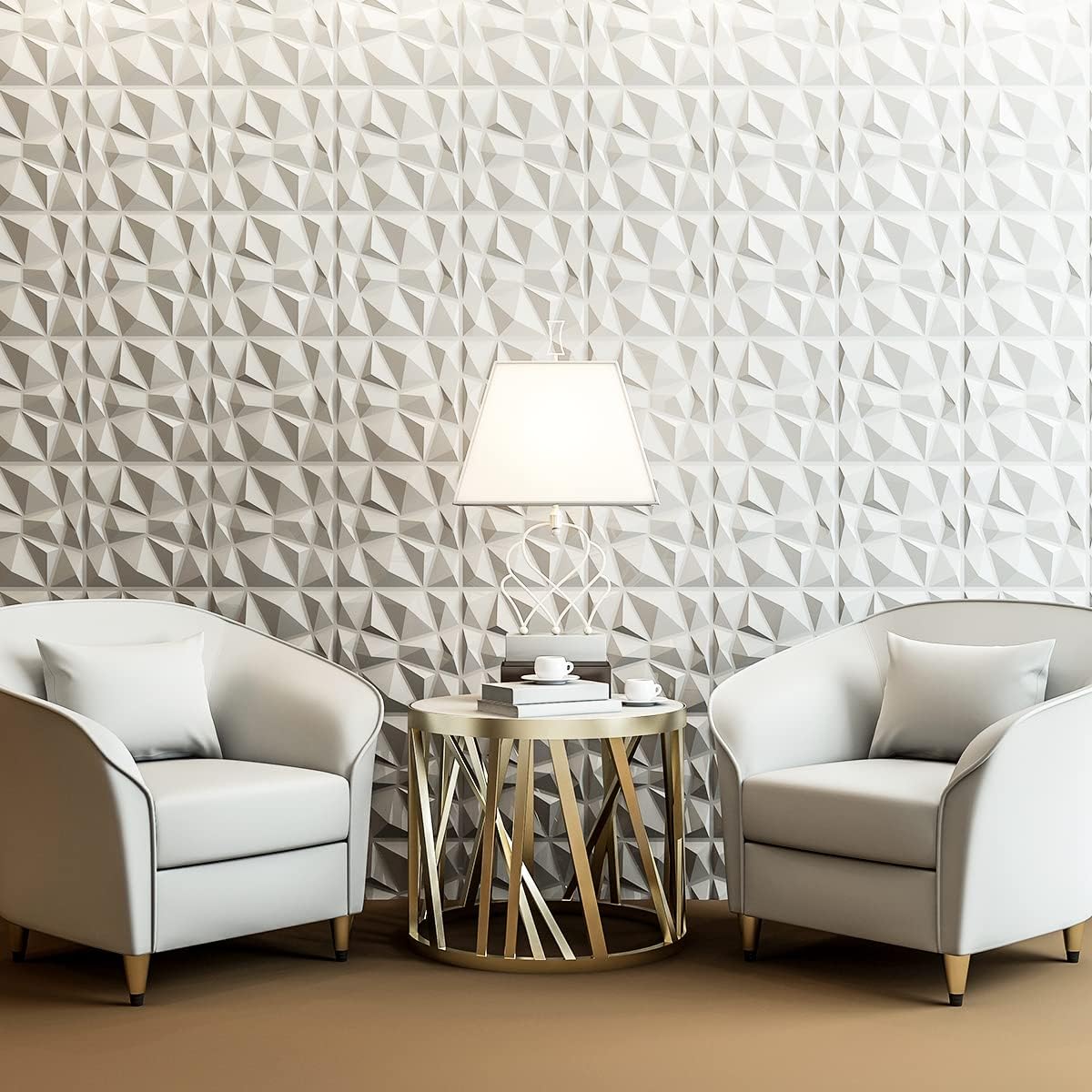Art3d Decorative 3D Wall Panels in Diamond Design, 12"x12" Matt White (33 Pack) - Image 2